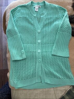 Mint Openwork Button-Front Cardigan
